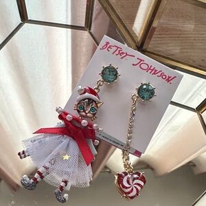 Betsey Johnson Holiday Cat and Candy Earrings